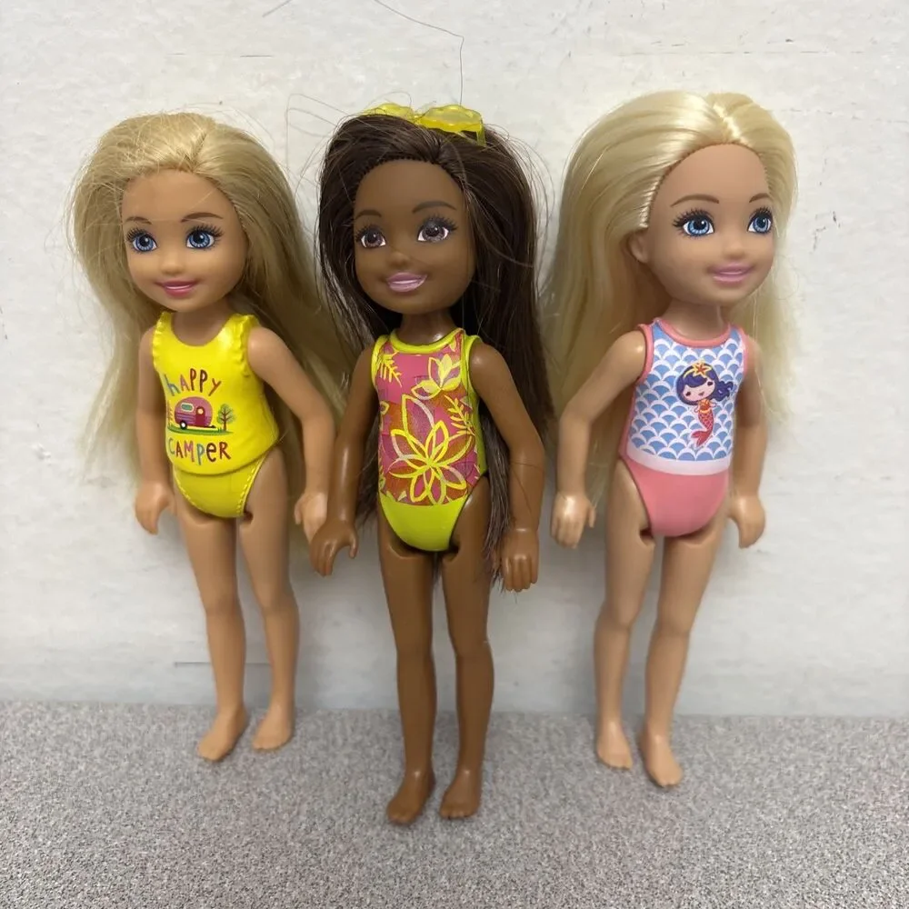 Lot 3 Barbie Beach Club Chelsea Friends Dolls Swimsuits, Camper, Mermaid, Floral